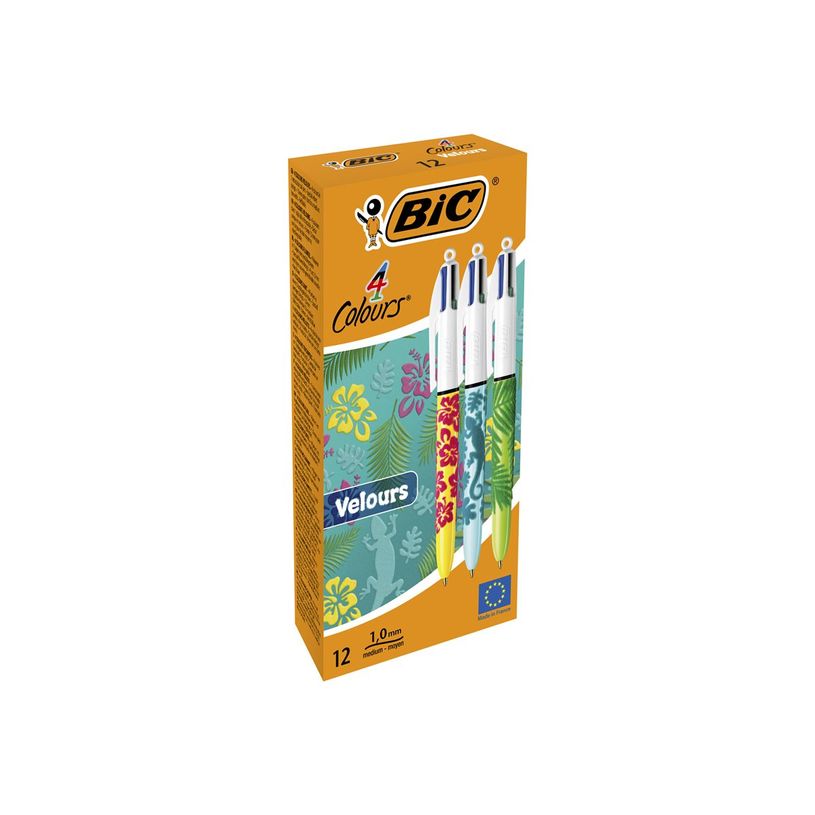 3086123542532-BIC 4 Couleurs Velours - 12 Stylos à bille 4 couleurs - corps assortis motif jungle-P_79438268_12-11