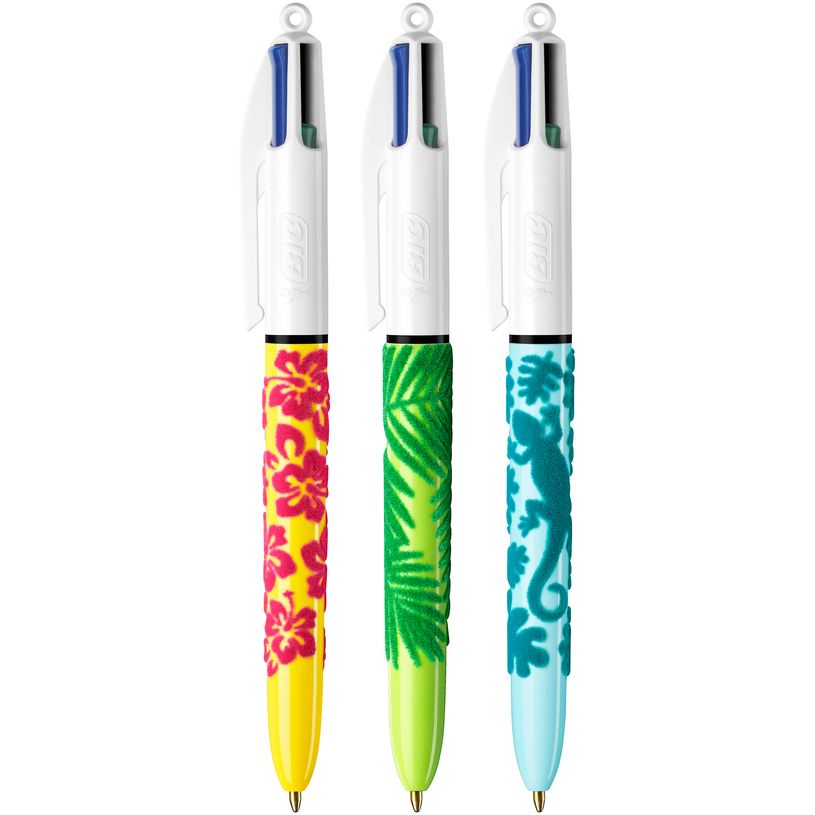 3086123542532-BIC 4 Couleurs Velours - 12 Stylos à bille 4 couleurs - corps assortis motif jungle-P_79438268_2-1