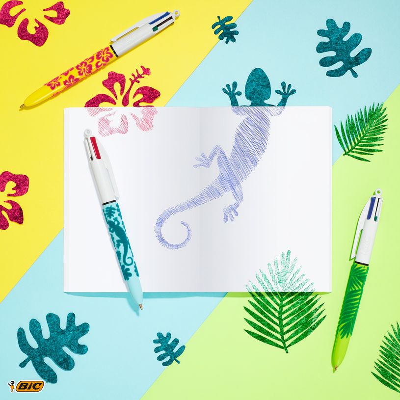 3086123542532-BIC 4 Couleurs Velours - 12 Stylos à bille 4 couleurs - corps assortis motif jungle-P_79438268_7-6