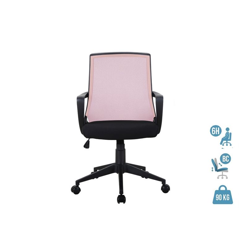 3700339883455-Fauteuil de bureau ALEX - accoudoirs fixes - Noir et rose--0