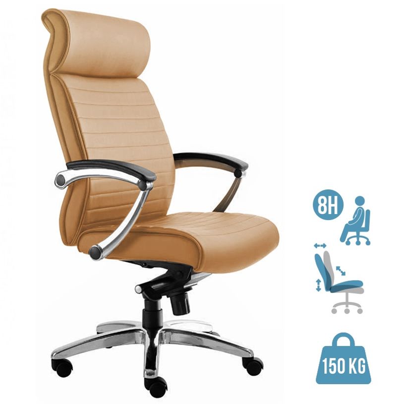 3700339883486-Fauteuil de bureau WILLIAM - accoudoirs articulés - appui-tête intégré - cuir Camel-P_79438592_1-0