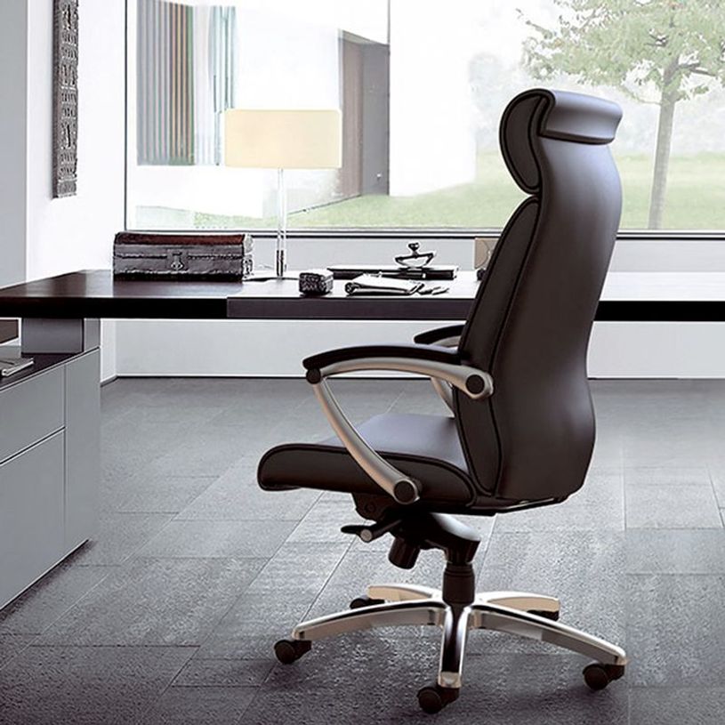 3700339883493-Fauteuil de bureau WILLIAM - accoudoirs articulés - appui-tête intégré - cuir noir-P_79438593_4-3