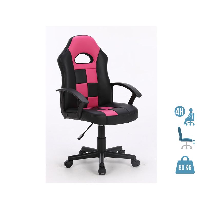 3701338800672-Fauteuil gamer FORMULE 1 - accoudoirs fixes - noir et rose-P_79438606_1-0