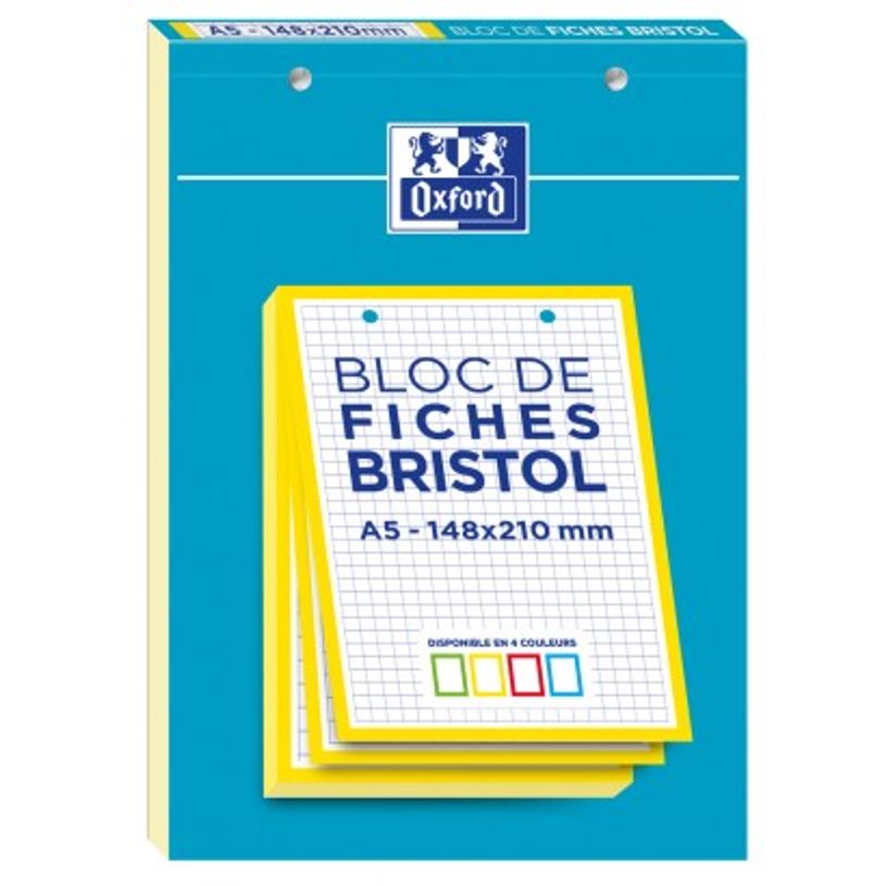 3020120120713-Oxford - Pack de 30 Fiches Bristol - A5 - petits carreaux - perforées - jaune-P_79438651_2-0
