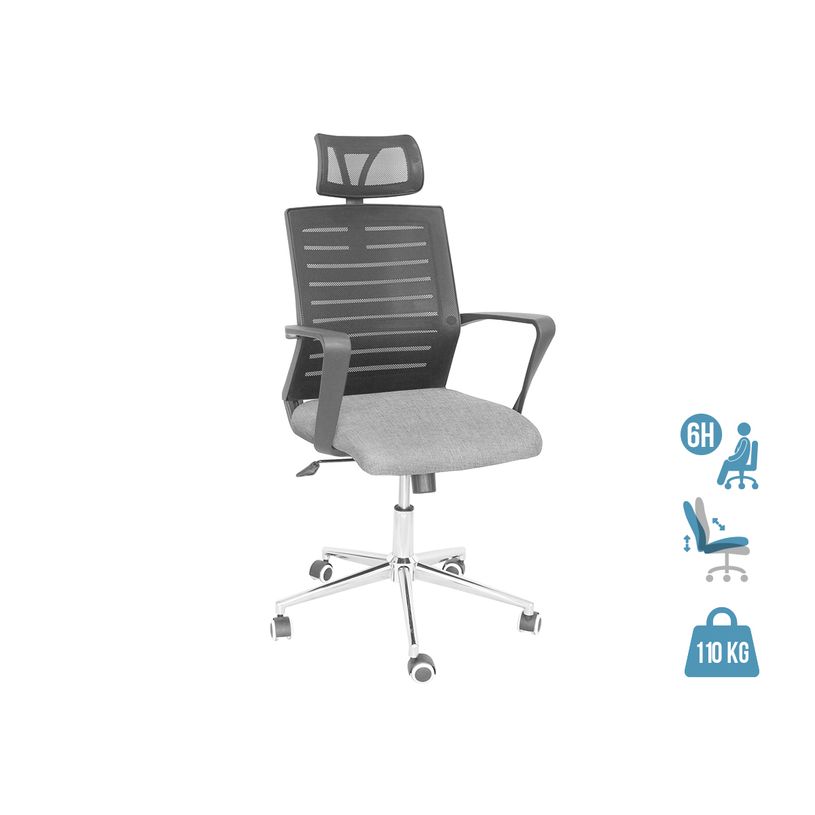 3397704690161-Fauteuil de bureau MOLITOR - accoudoirs fixes - appui-tête réglable - noir et gris-P_79438717_1-0