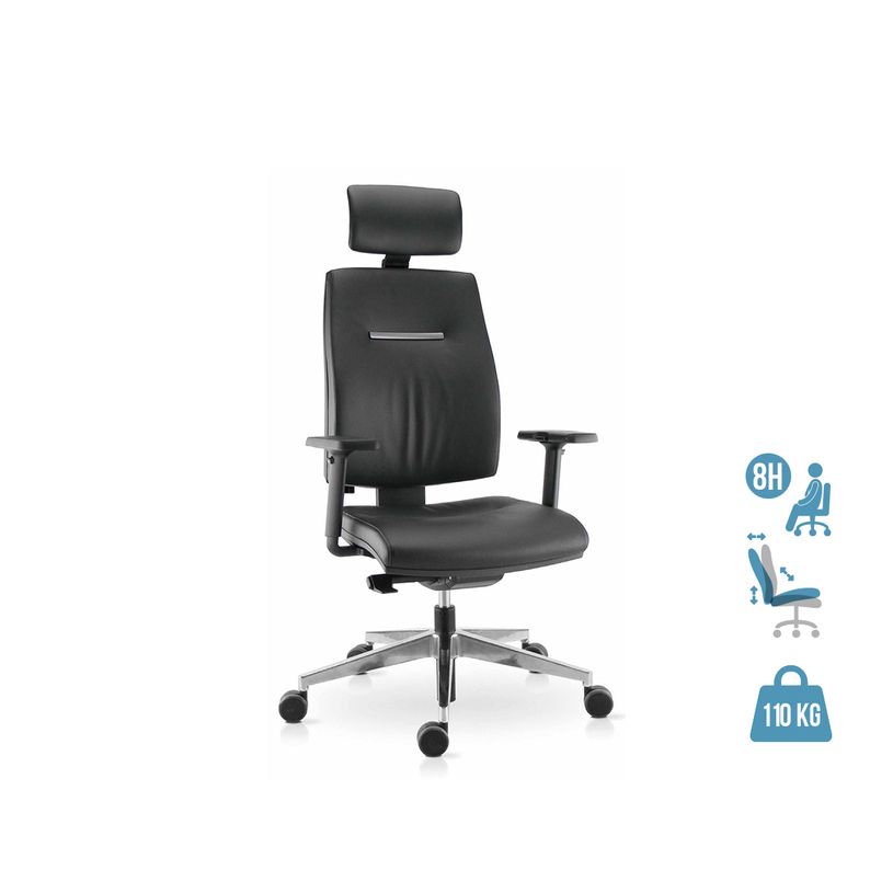 3660916038152-Fauteuil de bureau NOVE+ - accoudoirs réglables - appui-tête réglable - cuir noir-P_79438784_1-0