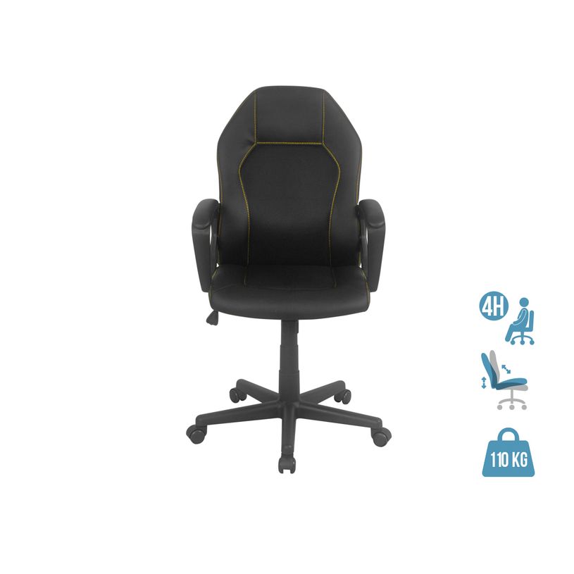 3397702728200-Fauteuil de bureau BOGOTA - accoudoirs fixes - noir avec surpiqûres jaunes-P_79438790_1-0