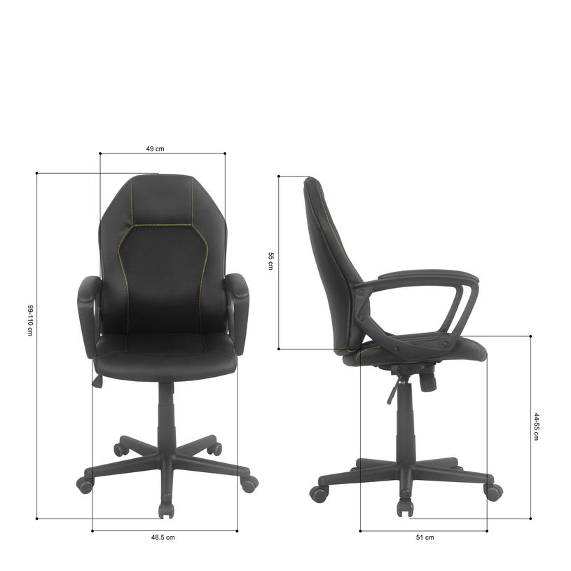 3397702728200-Fauteuil de bureau BOGOTA - accoudoirs fixes - noir avec surpiqûres jaunes-P_79438790_8-7