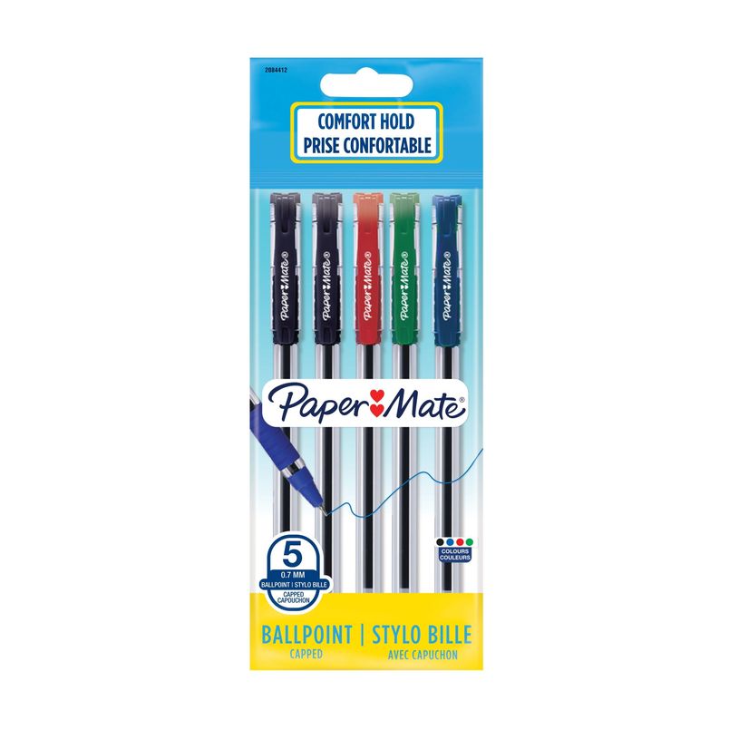 3026980844127-Paper Mate Brite - 5 Stylos à bille - couleurs assorties - 0,7 mm-P_79439256_1-0