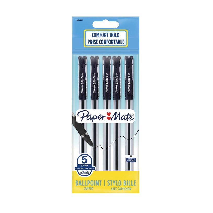 3026980844172-Paper Mate Brite - 5 Stylos à bille - noir - 0,7 mm-P_79439259_1-0
