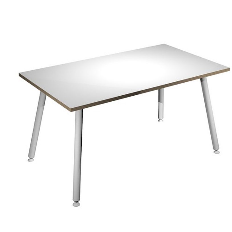 7331910018872-Bureau LEONARDO - 140 cm - Pieds métal blancs - Blanc chants chêne-P_79439397_1-0