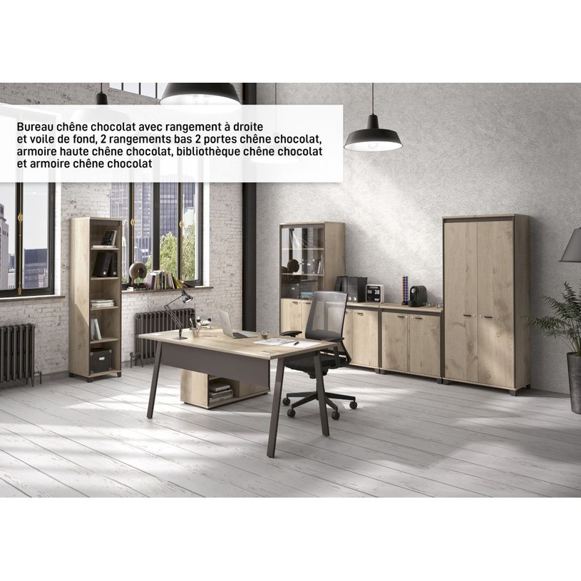 3483600933430-Bureau MAMBO - 140 cm - Pieds métal - Chêne/chocolat-P_79439510_2-1