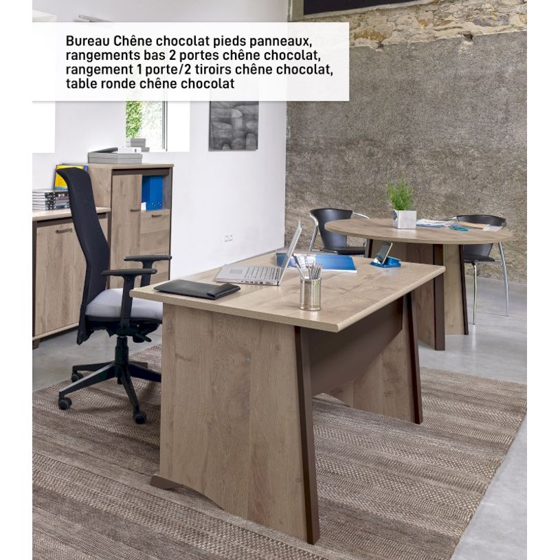 3483600933430-Bureau MAMBO - 140 cm - Pieds métal - Chêne/chocolat-P_79439510_3-2