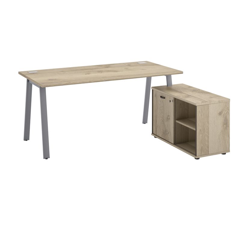 3483600933461-Bureau manager MAMBO avec retour droit - 160 cm - Chêne/chocolat-P_79439513_1-0