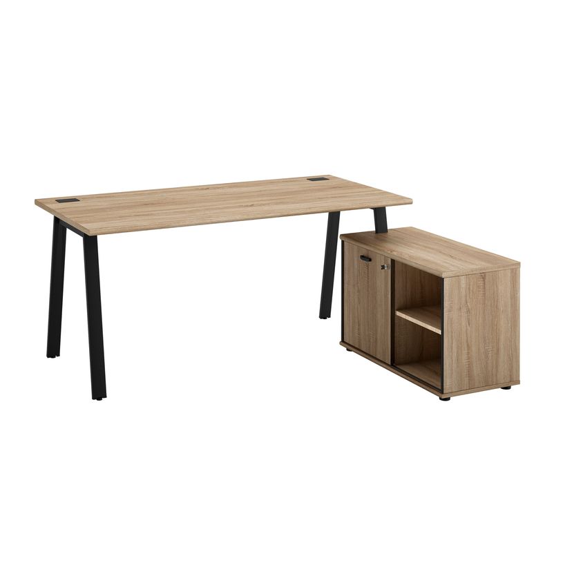 3483600940520-Bureau manager MAMBO avec retour droit - 160 cm - Chêne Sonoma/noir-P_79439521_1-0