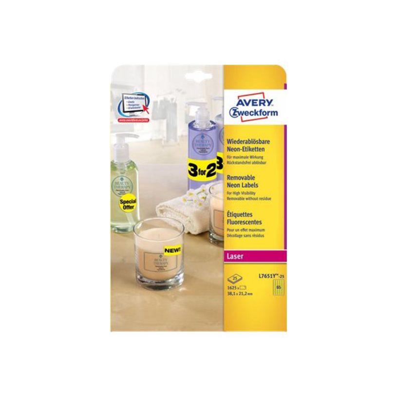 0400794396967-Avery - 1625 Étiquettes amovibles jaune fluo - 38,1 x 21,2 mm - Impression laser - réf L7-P_79439696_1-7