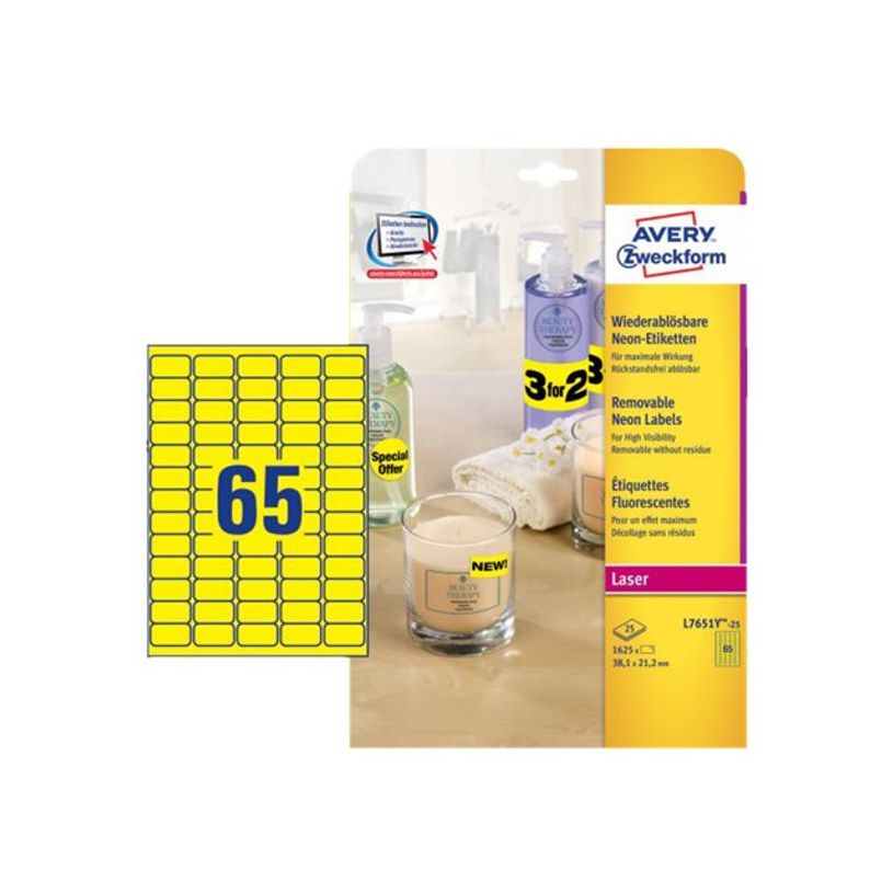0400794396967-Avery - 1625 Étiquettes amovibles jaune fluo - 38,1 x 21,2 mm - Impression laser - réf L7-P_79439696_4-5