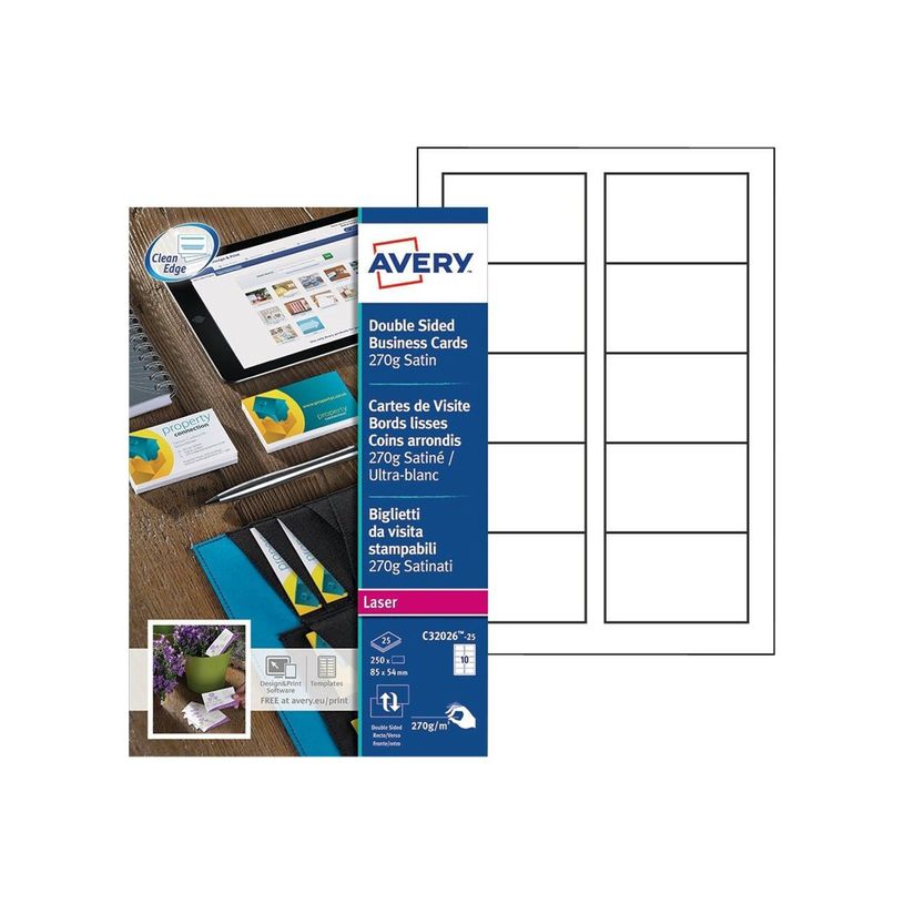 4004182029688-Avery - Papier pour 250 cartes de visite 85 x 54 mm - 270 g/m² - 25 feuilles - impression -P_79439701_1-0