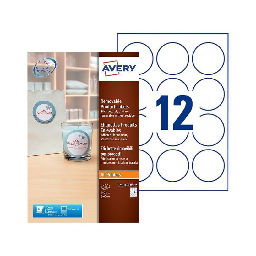 0400794397056-Avery - 240 Étiquettes amovibles rondes blanches - diamètre 60 mm - réf L7104REV-20-P_79439705_1-0