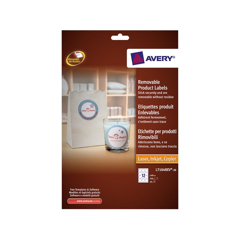 0400794397056-Avery - 240 Étiquettes amovibles rondes blanches - diamètre 60 mm - réf L7104REV-20-P_79439705_2-1