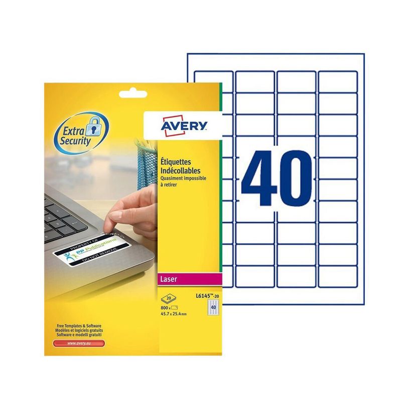 4004182059838-Avery - 800 Étiquettes indécollables blanches - 25,4 x 45,7 mm - Impression laser - réf -P_79439712_1-0