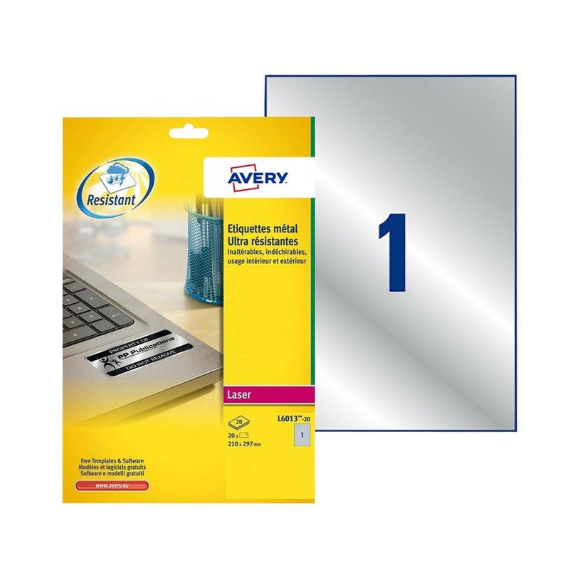 5014702105371-Avery - 20 Étiquettes ultra résistantes métalliques - A4 - Impression laser - réf L6013-P_79439746_1-0