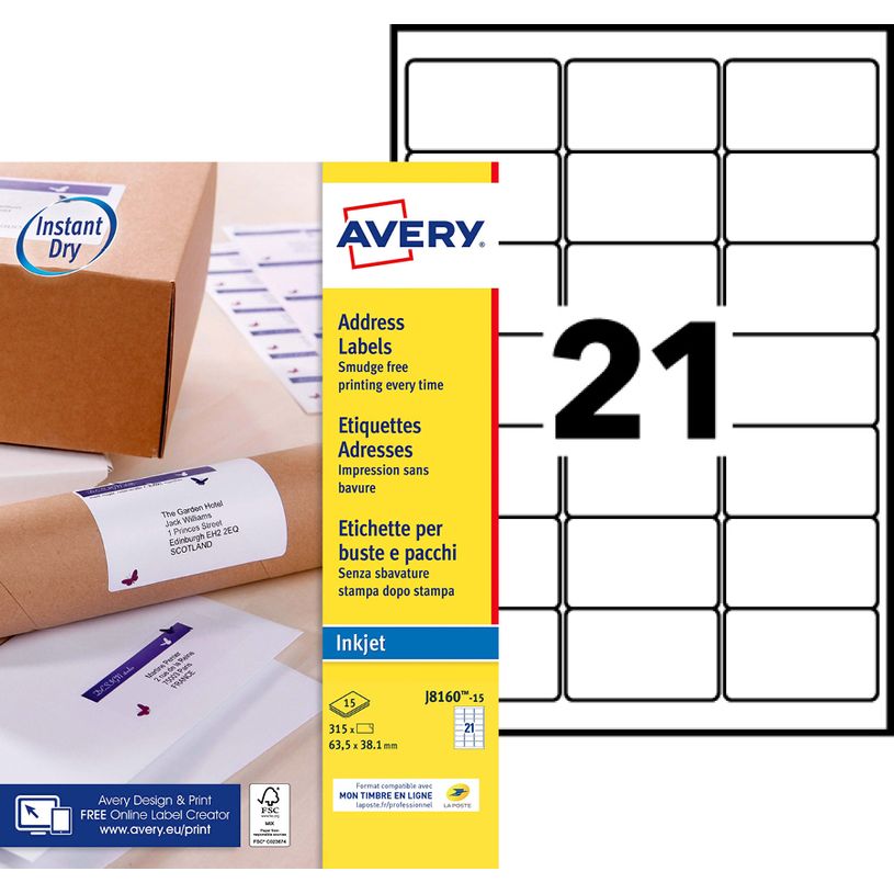 5014702138195-Avery - 315 Étiquettes adresse blanches - 38,1 x 63,5 mm - Impression jet d'encre - réf J-P_79439750_2-0