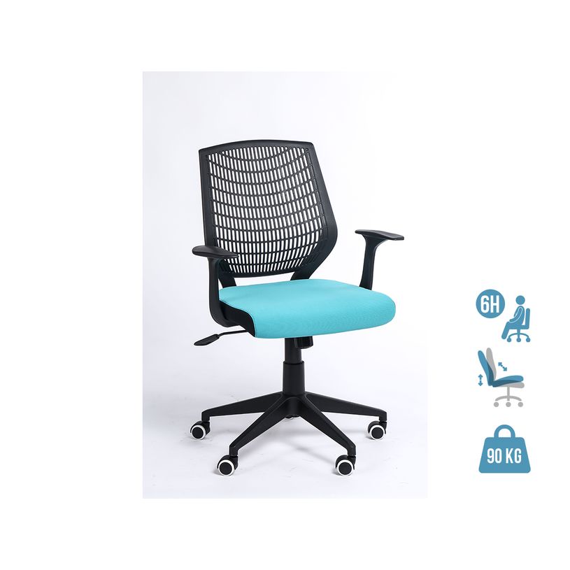 3760185028196-Fauteuil de bureau NEWTON - accoudoirs fixes - housse pour dossier en option - Turquoise-P_79439763_1-0