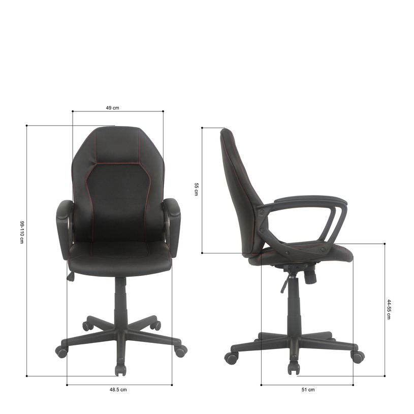 3397702728194-Fauteuil de bureau BOGOTA - accoudoirs fixes - noir avec surpiqûres rouge-P_79439946_8-7