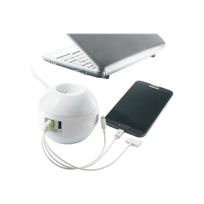 3760110686385-WATT & CO WATTBALL - Multiprise 3 prises - 2 prises 16A + 1 prise 6A + 2 USB - blanc-P_79440273_1-0