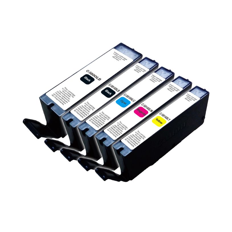 3584770907334-Cartouche remanufacturée Canon CLI-581XXL/PGI-580XXL - pack de 5 - noir, noir photo, cyan, magenta, ja--1