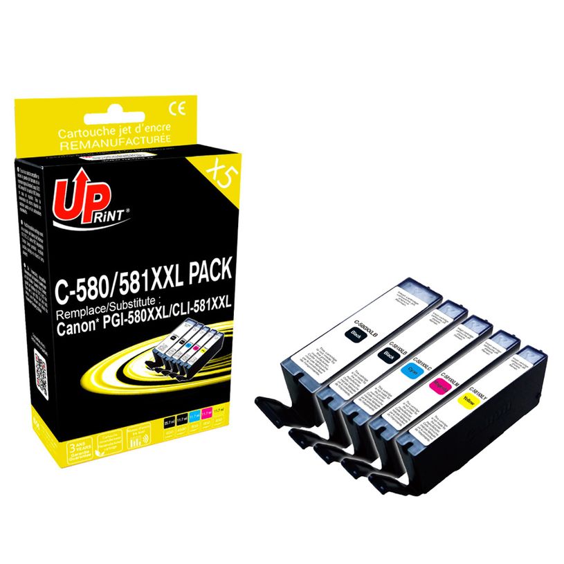3584770907334-Cartouche remanufacturée Canon CLI-581XXL/PGI-580XXL - pack de 5 - noir, noir photo, cyan, magenta, ja--2