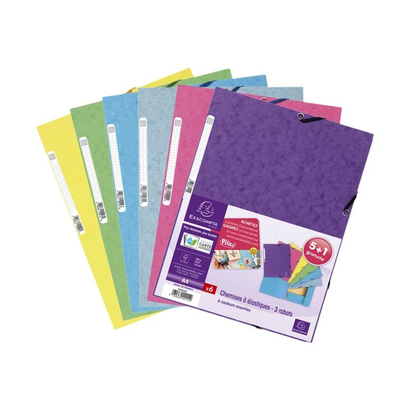 3130639555552-Exacompta - 6 Chemise à 3 rabats - A4 - couleurs assorties-P_79440485_1-0