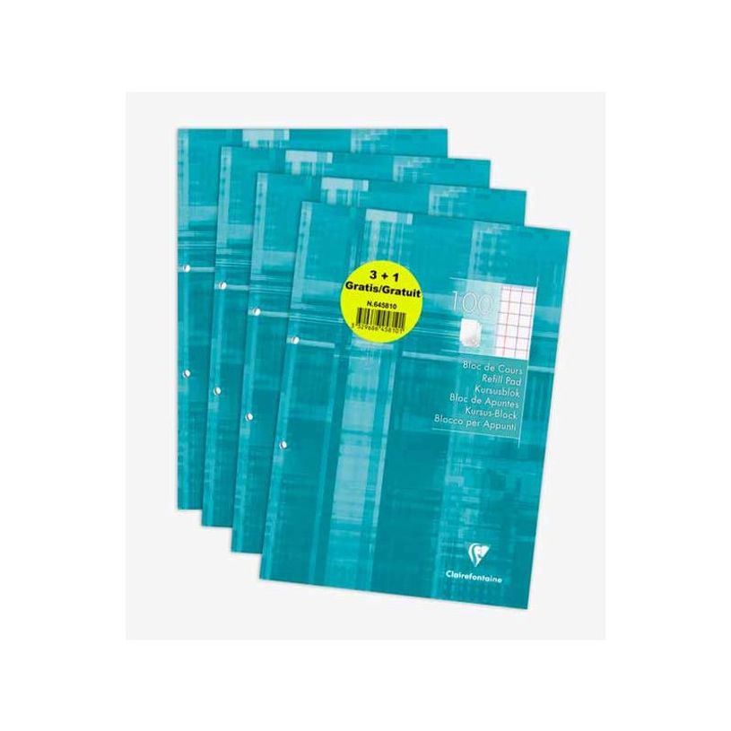 3329686458101-Clairefontaine - Blocs de cours 3+1 gratuit perforés 2 trous 200 pages A4 - carreaux 10x1-P_79440640_1-0