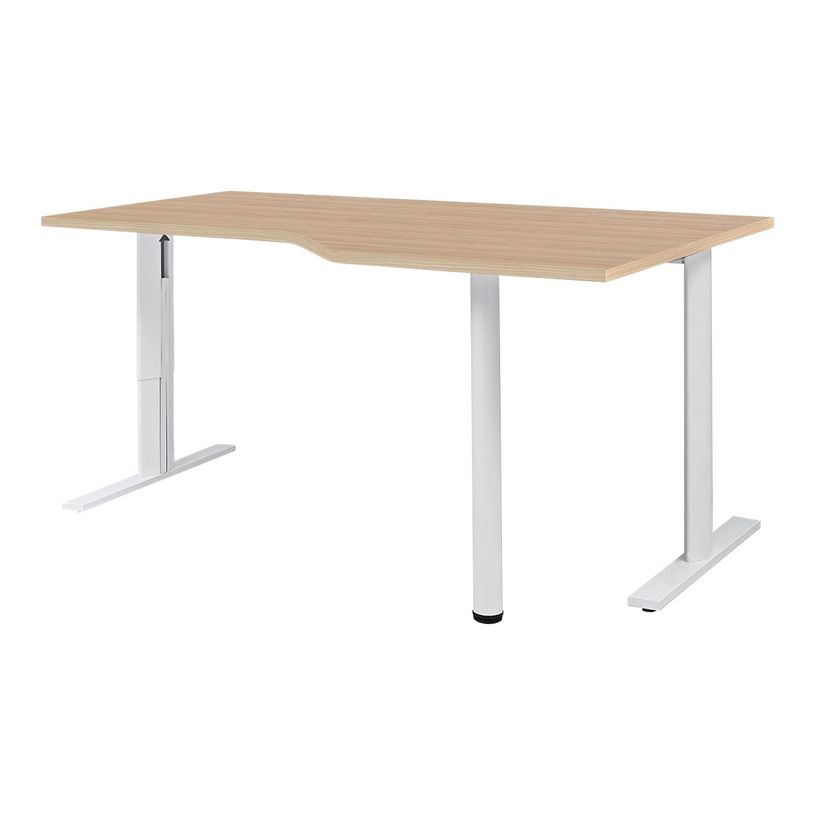 3483600857910-Bureau compact 90° à droite YES ! - 160 cm - Pieds ajustables blancs - Chêne-P_79440923_1-0