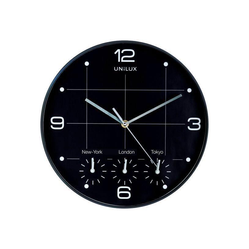 3595560025114-Unilux - Horloge On Time - mécanisme quartz - 4 fuseaux horaires - 30,5 cm - noir-P_79441145_4-2
