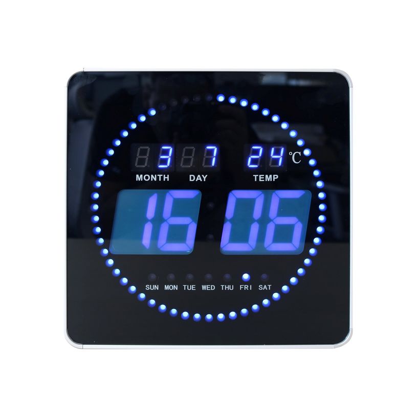 3595560029648-Unilux - Horloge Flo - carrée LED bleue - 28 cm - noir-P_79441165_4-0