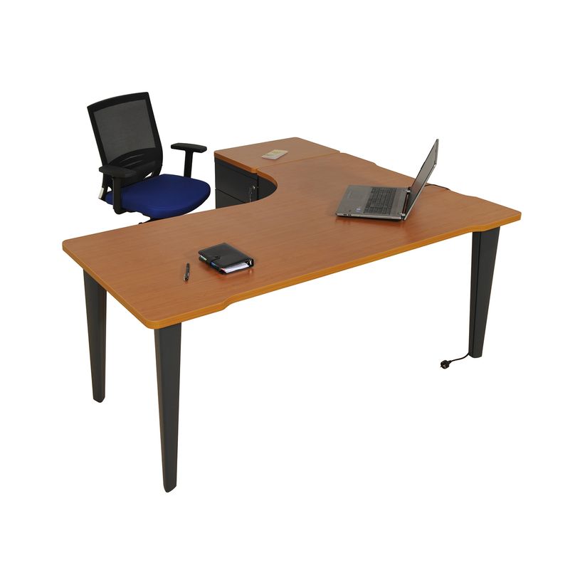 2012349455685-Bureau compact 90° à droite EVIDENCE - Pieds anthracites - Plateau imitation merisier-P_79441365_1-0