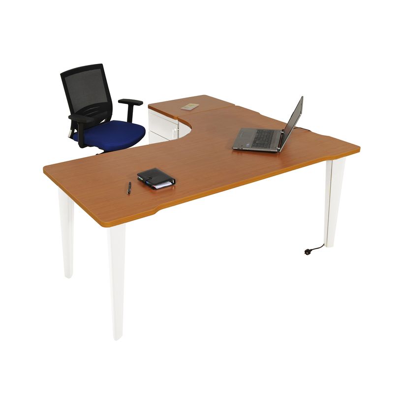 2012349456088-Bureau compact 90° à gauche EVIDENCE - Pieds blancs - Plateau imitation merisier-P_79441385_1-0