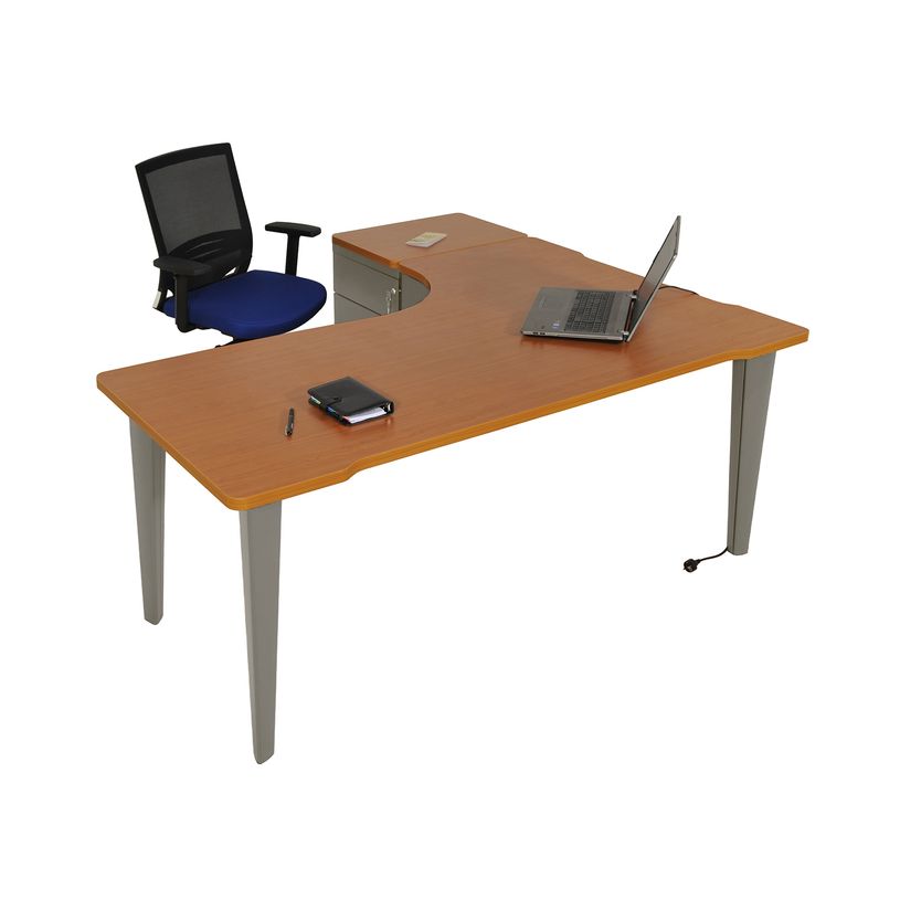 2012349456187-Bureau compact 90° à gauche EVIDENCE - Pieds aluminium - Plateau imitation merisier-P_79441390_1-0