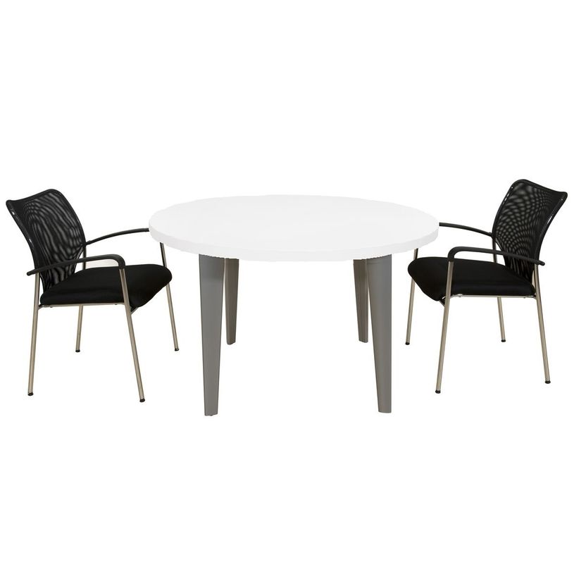 2012349456545-Table de réunion ronde EVIDENCE - 120 cm - Pieds anthracites - Plateau blanc-P_79441408_1-0