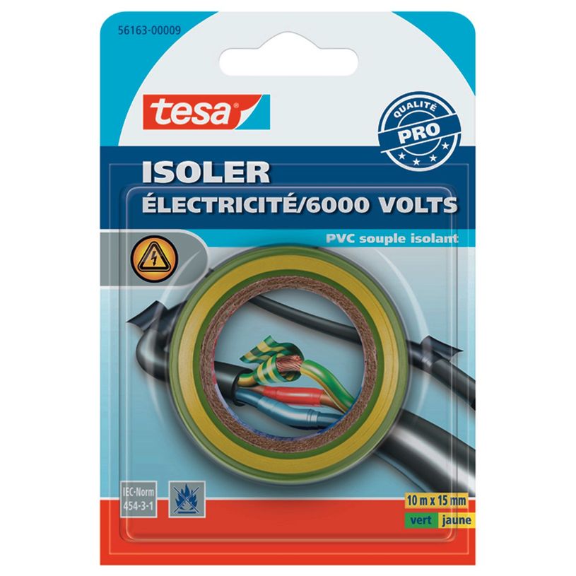 4042448132062-Tesa - Ruban adhésif d'isolation électrique - 15 mm x 10 m - jaune et vert-P_79441500_1-0
