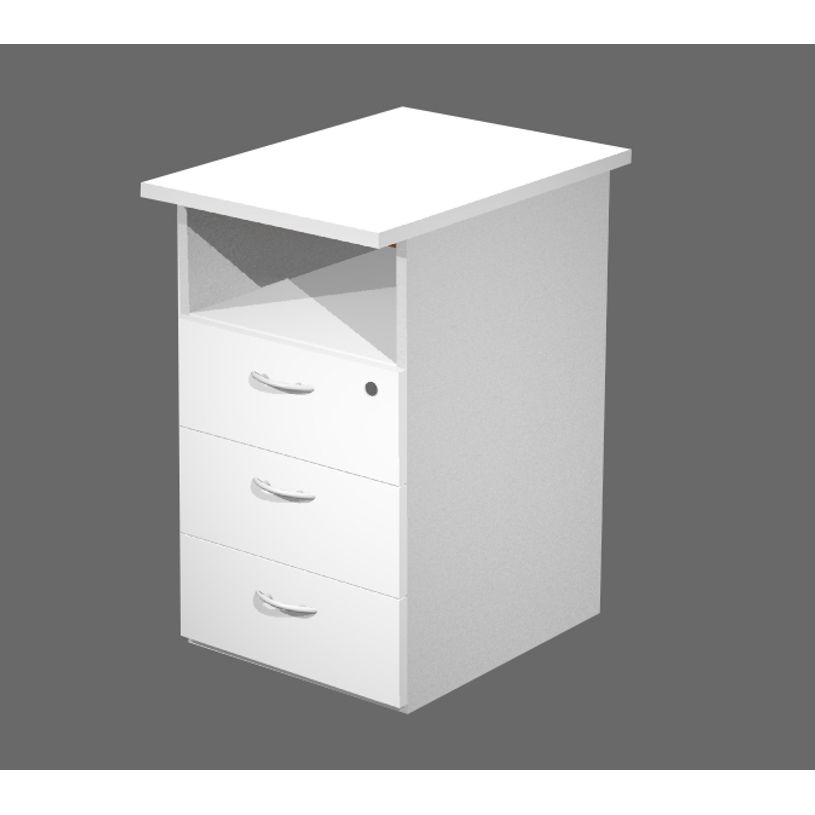2012349513460-Caisson de bureau - Profondeur 60 cm - 1 niche et 3 tiroirs - Blanc-P_79441813_1-0