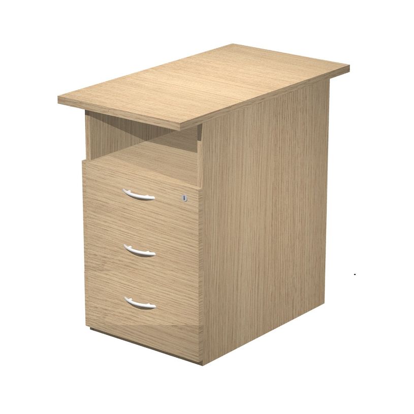 2012349513989-Caisson hauteur bureau Trend - L43xP60xH72 cm - 3 tiroirs + 1 niche - imitation chêne clai-P_79441839_1-0
