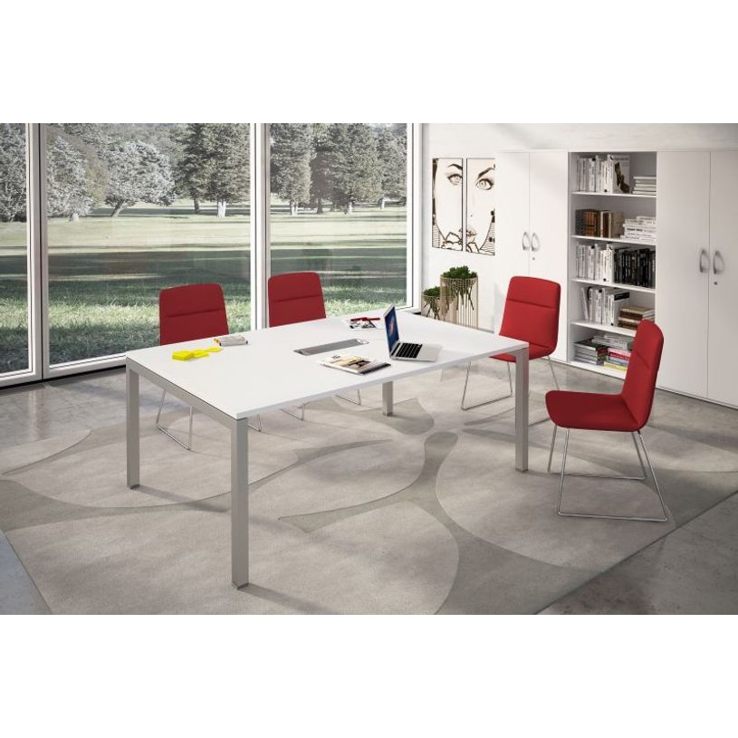 2012349514764-Table de réunion BRIDGE - L160 x H73 x P120 - Pieds gris alu - Plateau blanc-P_79441878_2-1