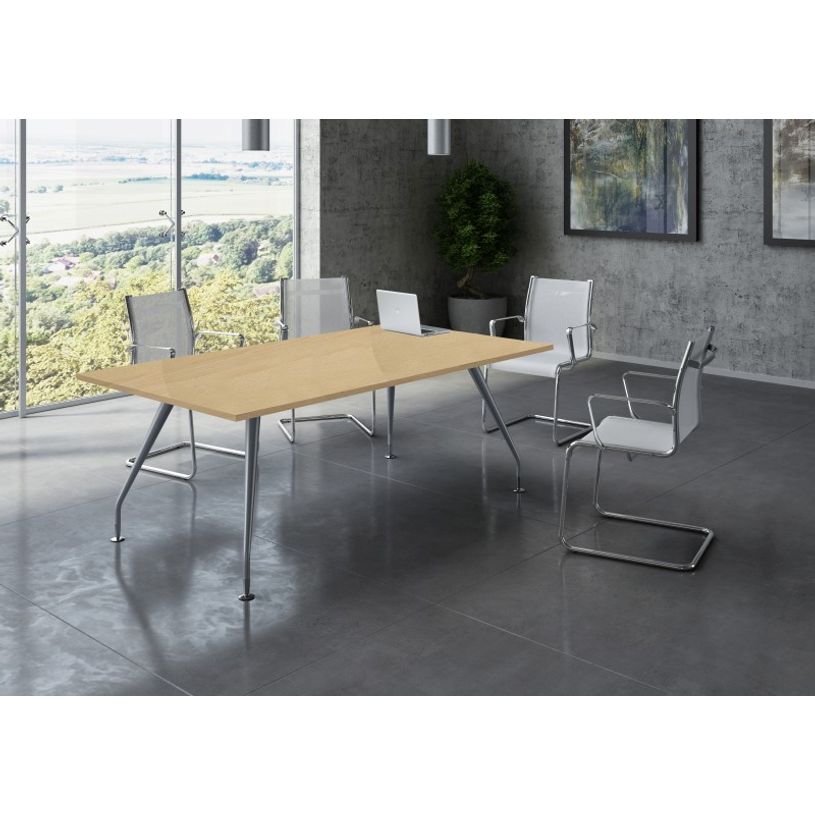 2012349514849-Table de réunion PLAZA - L200 x H72 x P90 - Pieds métal - Plateau hêtre-P_79441882_2-1