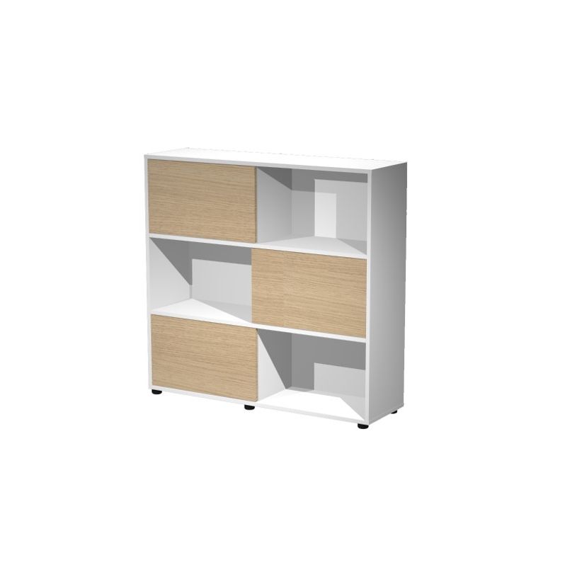 2012349514962-Bibliothèque haute TETRIS  - L120 x H116,2 x P35 - Corps blanc - Portes chêne-P_79441888_1-0