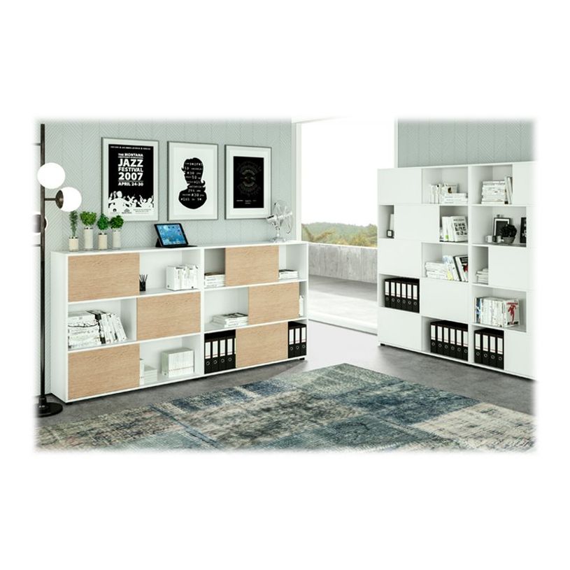 2012349514962-Bibliothèque haute TETRIS  - L120 x H116,2 x P35 - Corps blanc - Portes chêne-P_79441888_2-2