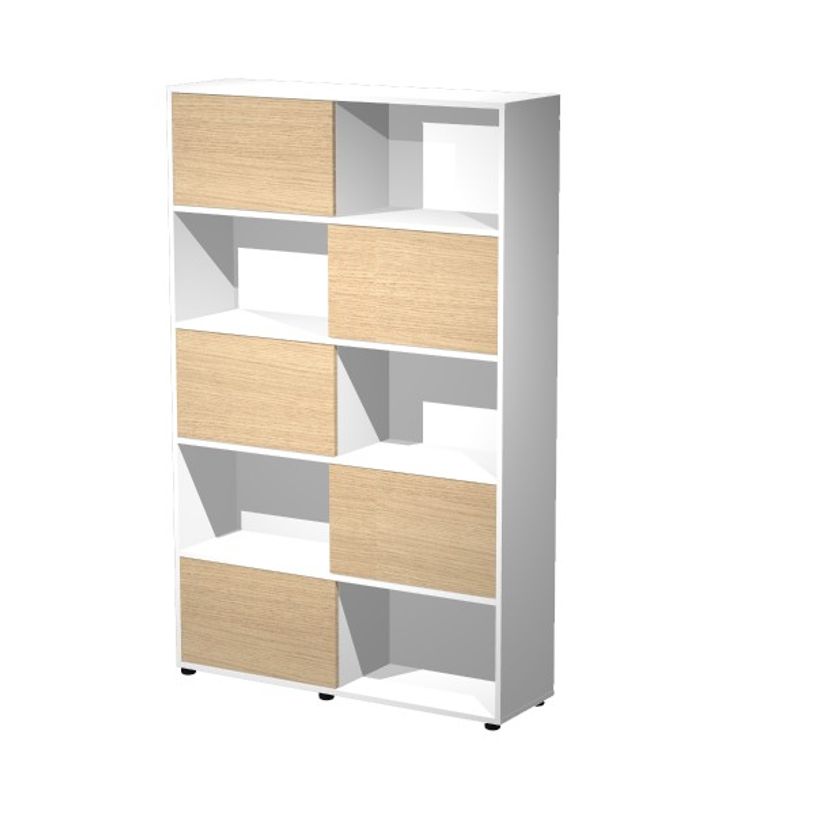 2012349515020-Bibliothèque haute TETRIS  - L120 x H190,6 x P35 - Corps blanc - Portes chêne-P_79441891_1-0