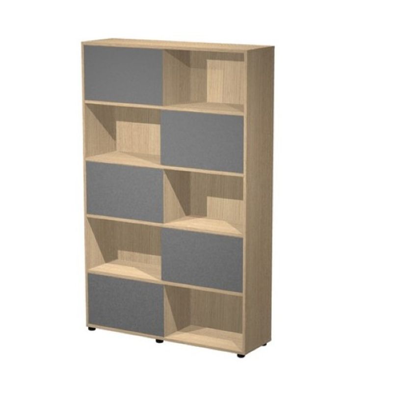 2012349515228-Bibliothèque haute TETRIS  - L120 x H190,6 x P35 - Corps imitation chêne - Portes anthrac-P_79441901_1-0